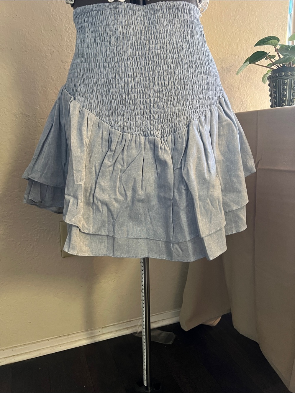 Lost + Wander Powder Blue Smocked Ruffle Mini Skirt